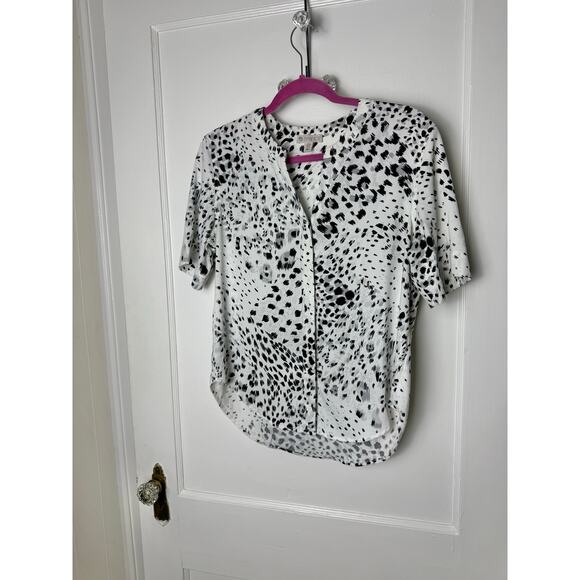 Eliane Rose Black White Leopard Print Short Sleeve Button Down Blouse Small - Picture 1 of 4